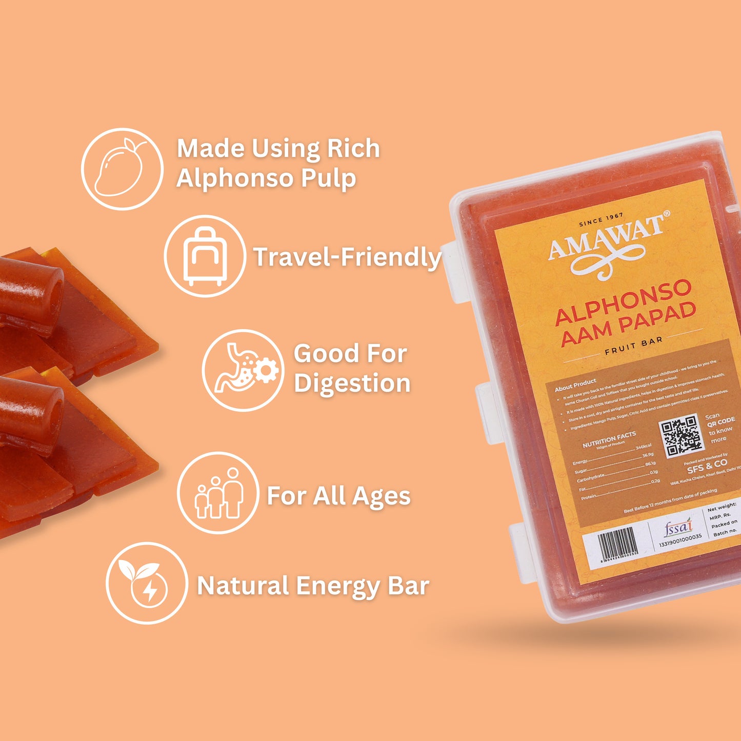 Alphonso Aam Papad Fruit Bar - Orange Aam Papad