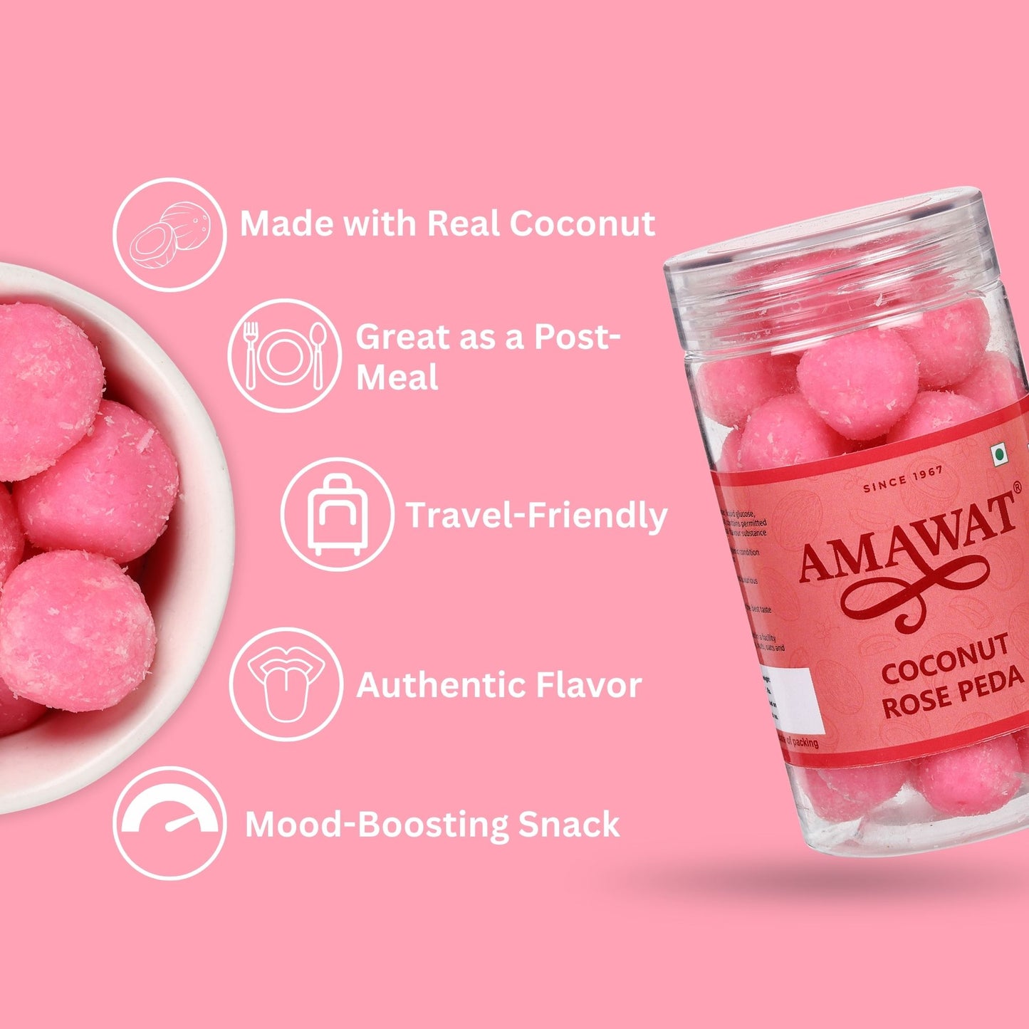 Coconut Rose Peda - Coconut Toffee Candy | Rose Candy