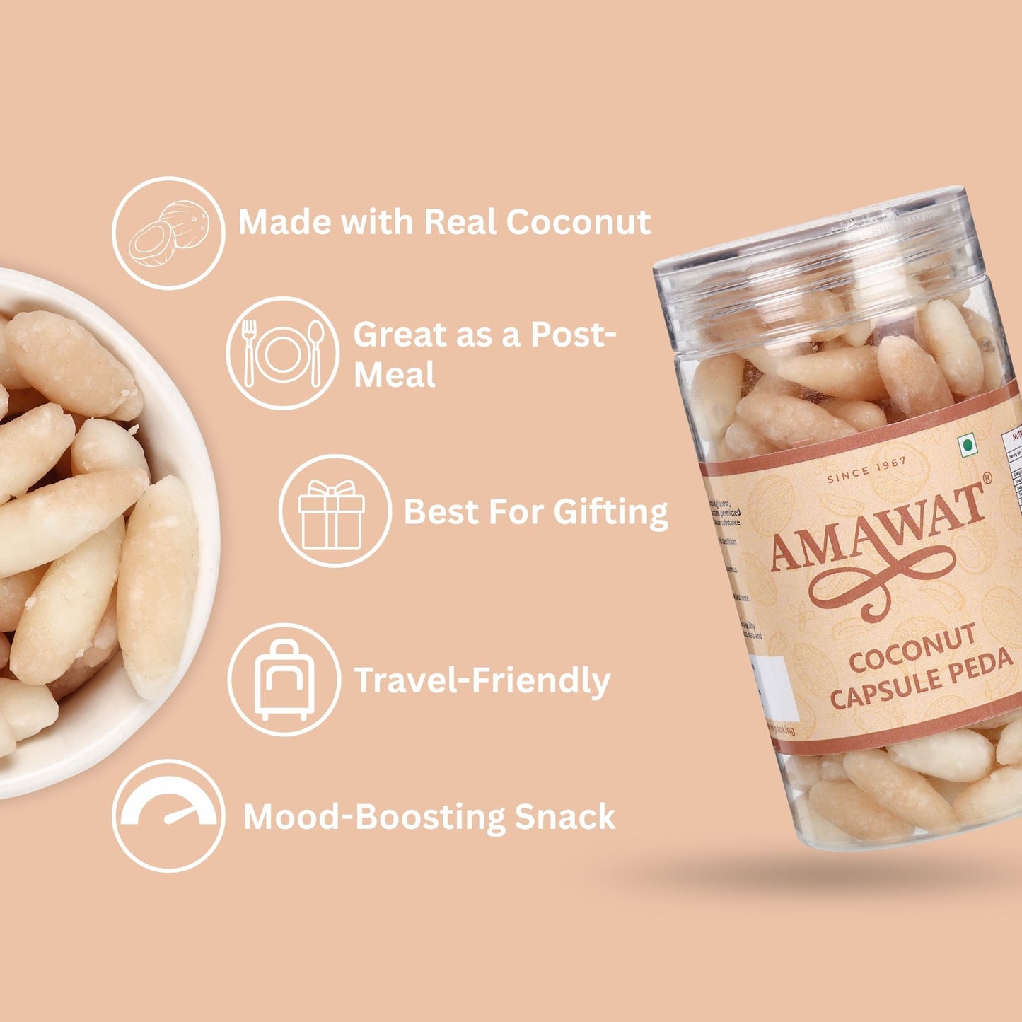 Coconut Capsule Peda - Coconut Sweet Candy