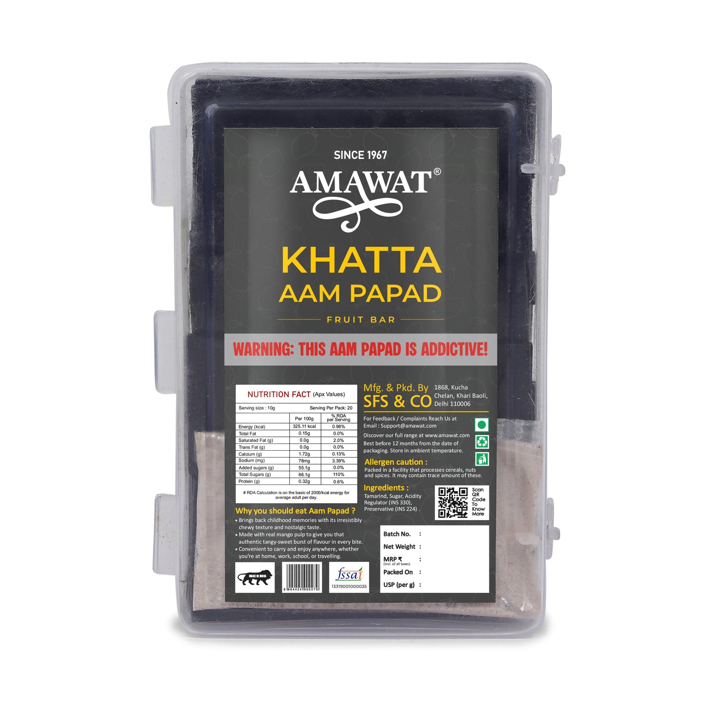 Kala Khatta Aam Papad Fruit Bar- Black Aam Papad