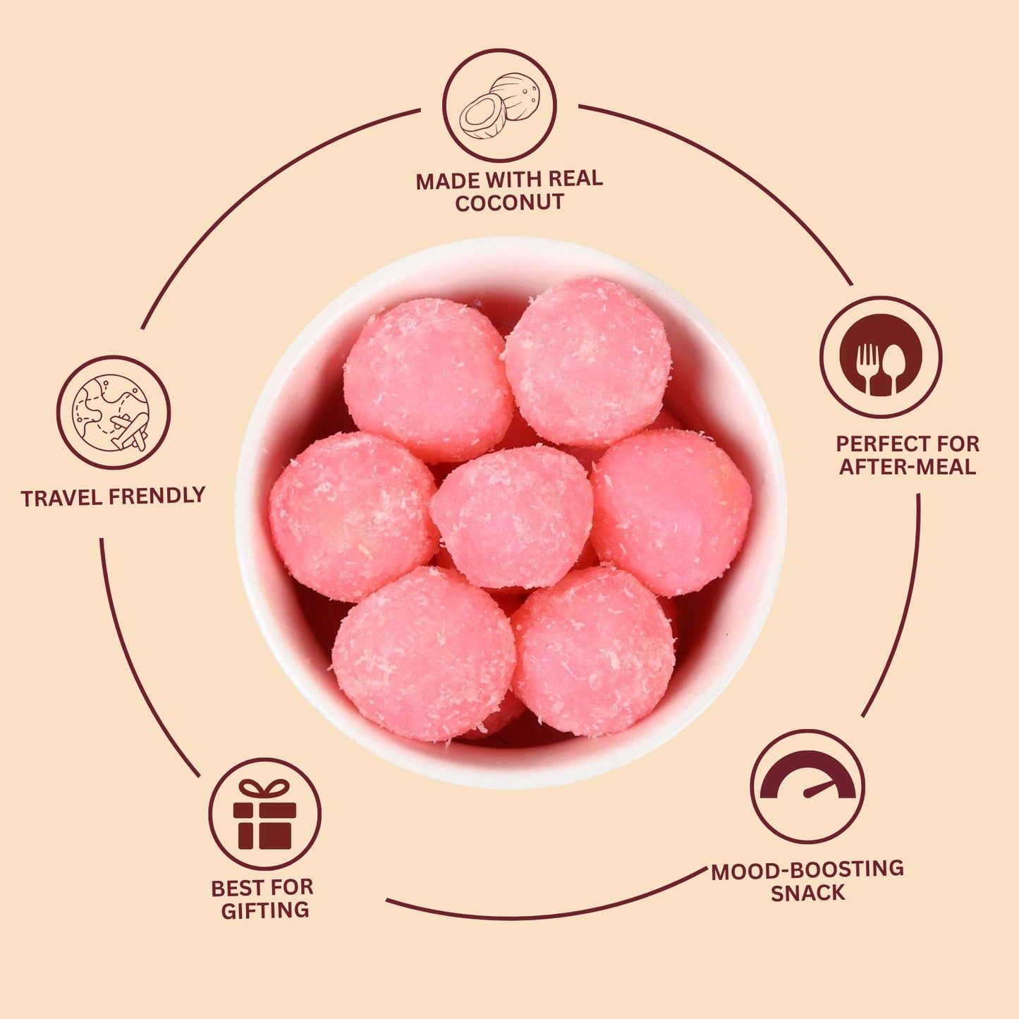 Coconut Rose Peda - Coconut Toffee Candy | Rose Candy