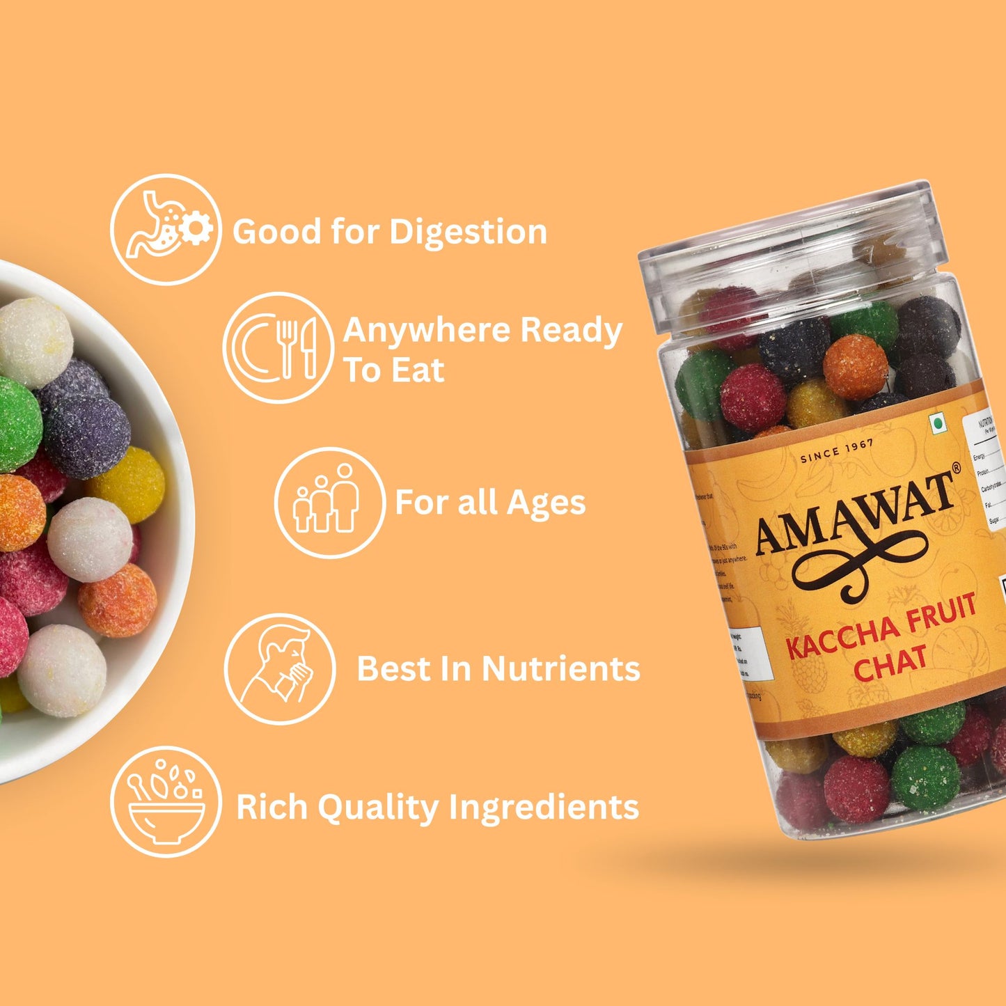 Kaccha Fruit Chat - Mixed fruit Chatpati Candy Ball