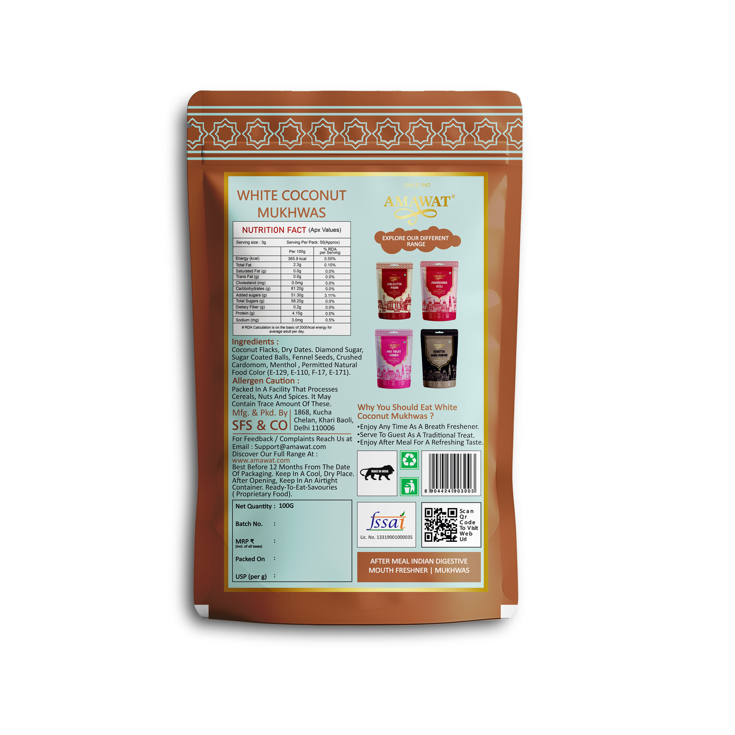 White Coconut Mukhwas - Digestive Mouth Freshener | 100gm